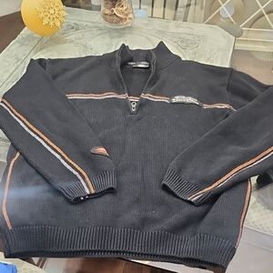 Harley-Davidson Black and Orange  1/4 Zip  Pullover Waffle Knit Sweater XL